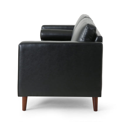 Modern 82.25 Faux Leather 3-Seater Sofa with Wood Legs