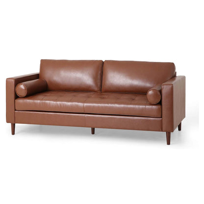 Modern 82.25 Faux Leather 3-Seater Sofa with Wood Legs