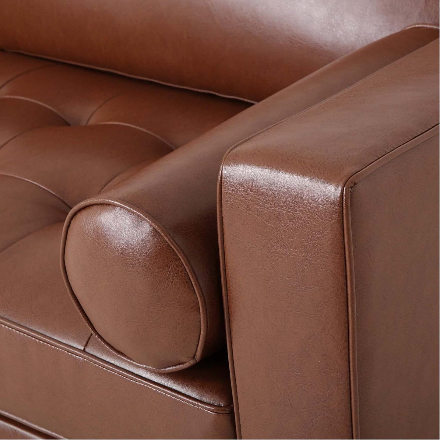 Modern 82.25 Faux Leather 3-Seater Sofa with Wood Legs