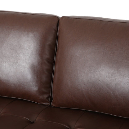 Modern 82.25 Faux Leather 3-Seater Sofa with Wood Legs