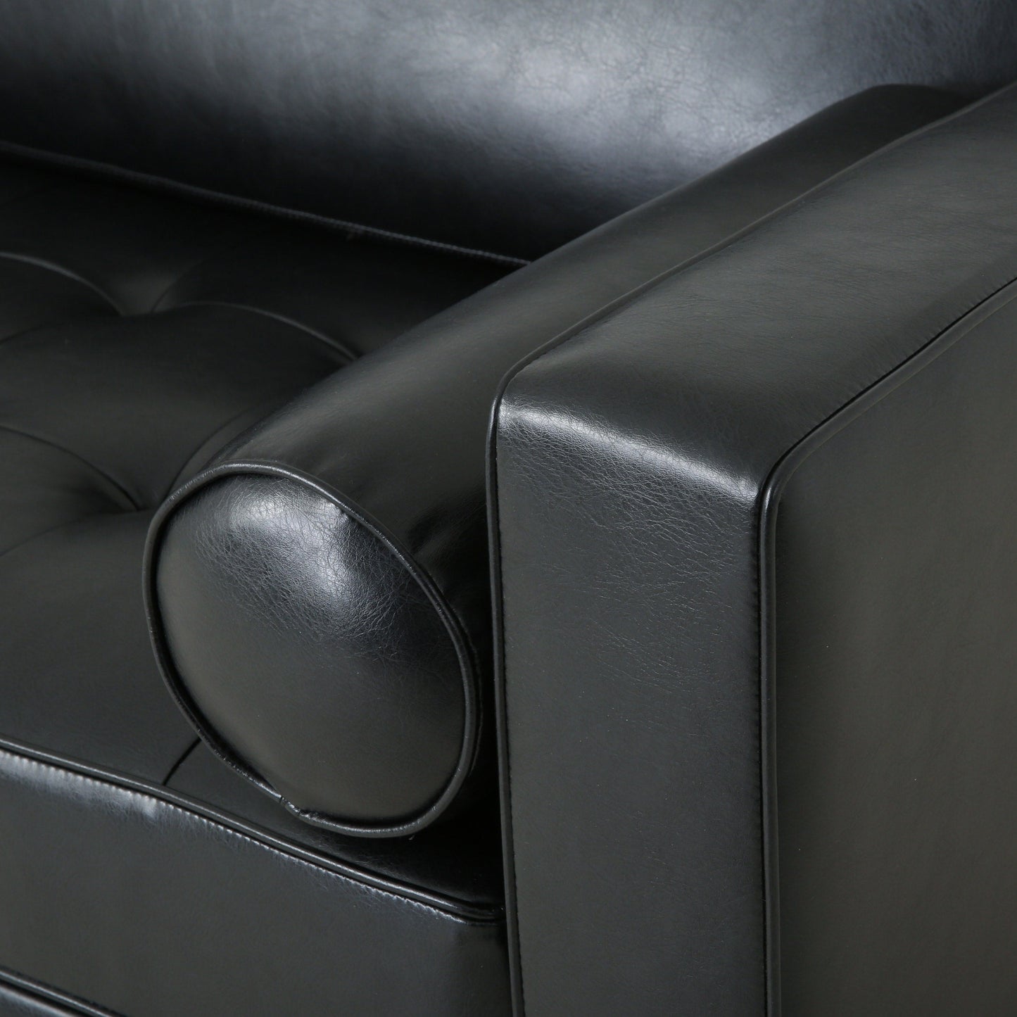 Modern 82.25 Faux Leather 3-Seater Sofa with Wood Legs