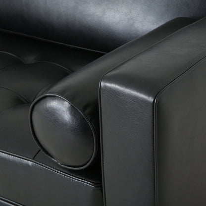 Modern 82.25 Faux Leather 3-Seater Sofa with Wood Legs