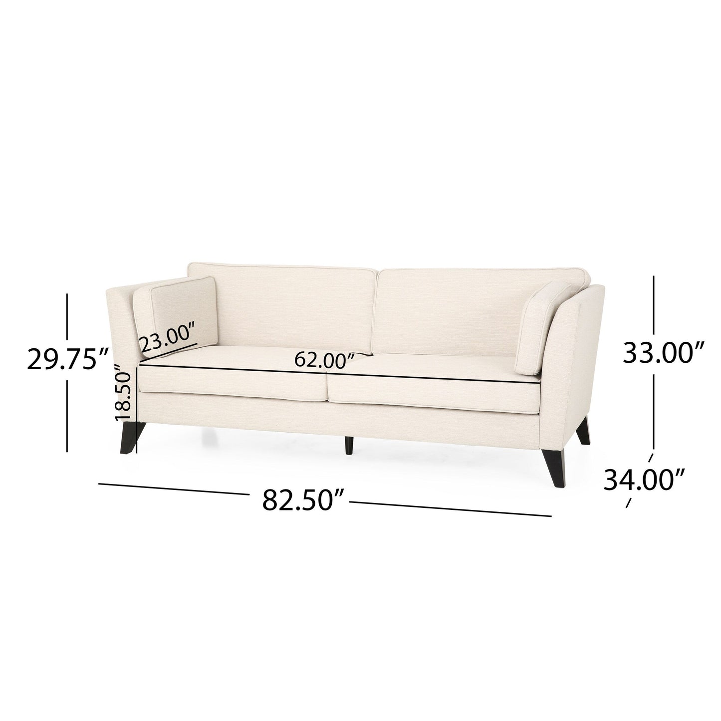 Modern 82.5 3-seater Sofa with Birch Wood Legs and Side Pillows for Living Room