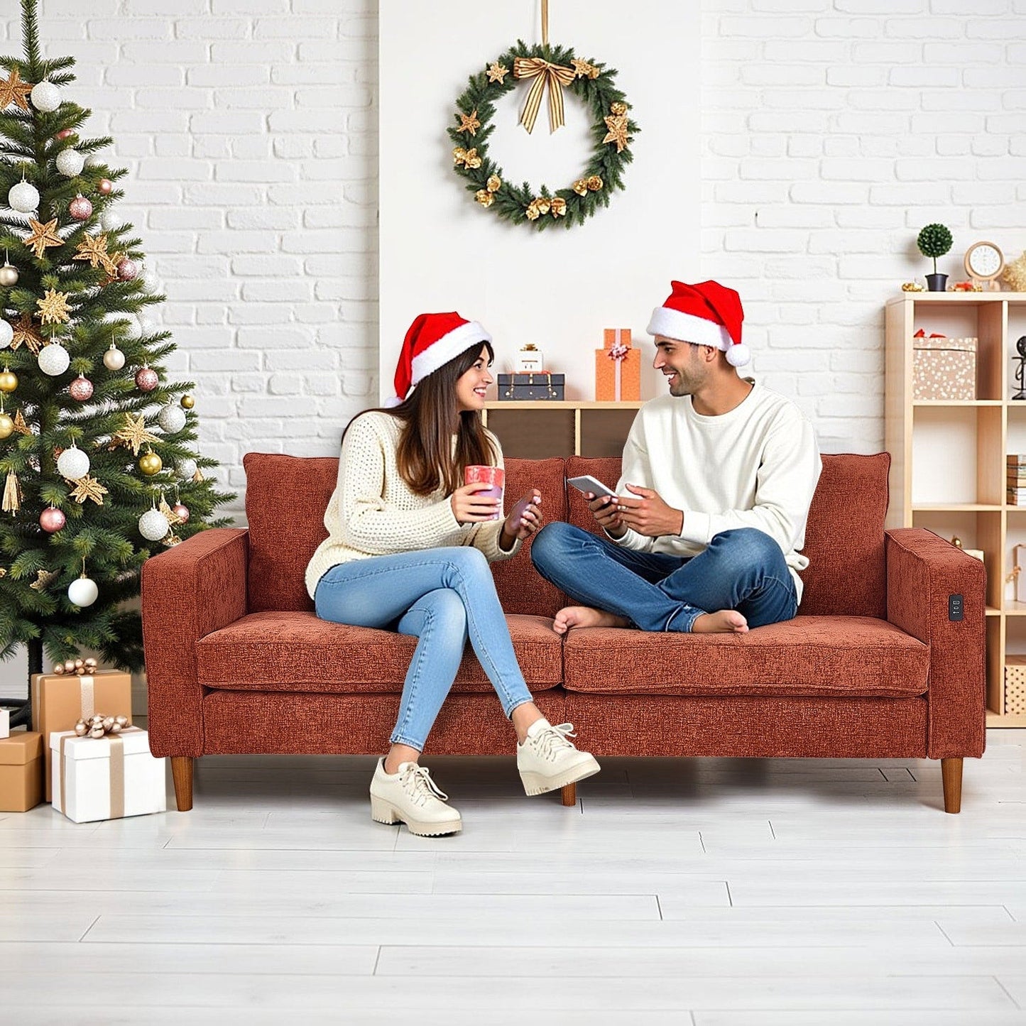 Modern 82.68  Chenille Upholstered Sofa Loveseat Sofa with USB Ports for Living Space