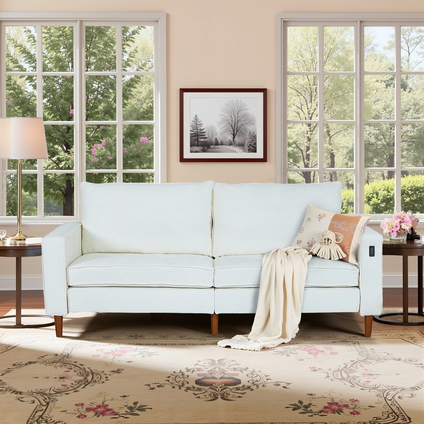Modern 82.68  Chenille Upholstered Sofa Loveseat Sofa with USB Ports for Living Space