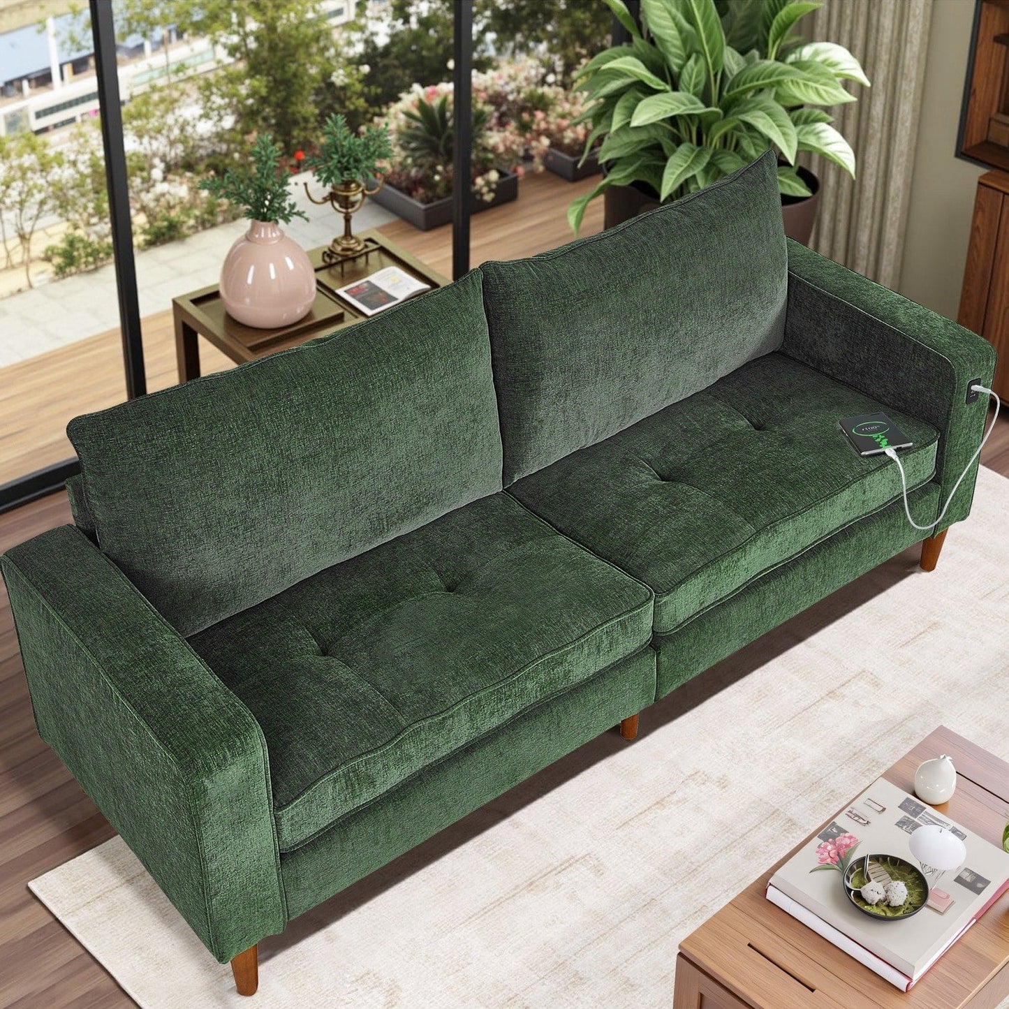 Modern 82.68  Chenille Upholstered Sofa Loveseat Sofa with USB Ports for Living Space