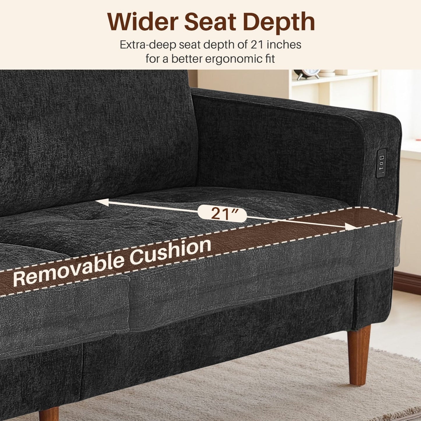 Modern 82.68  Chenille Upholstered Sofa Loveseat Sofa with USB Ports for Living Space
