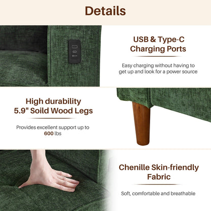 Modern 82.68  Chenille Upholstered Sofa Loveseat Sofa with USB Ports for Living Space
