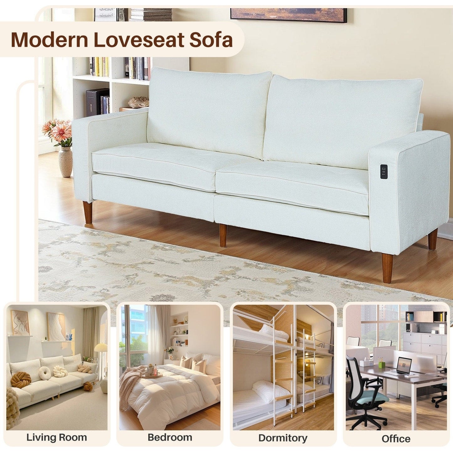 Modern 82.68  Chenille Upholstered Sofa Loveseat Sofa with USB Ports for Living Space