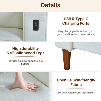 Modern 82.68  Chenille Upholstered Sofa Loveseat Sofa with USB Ports for Living Space