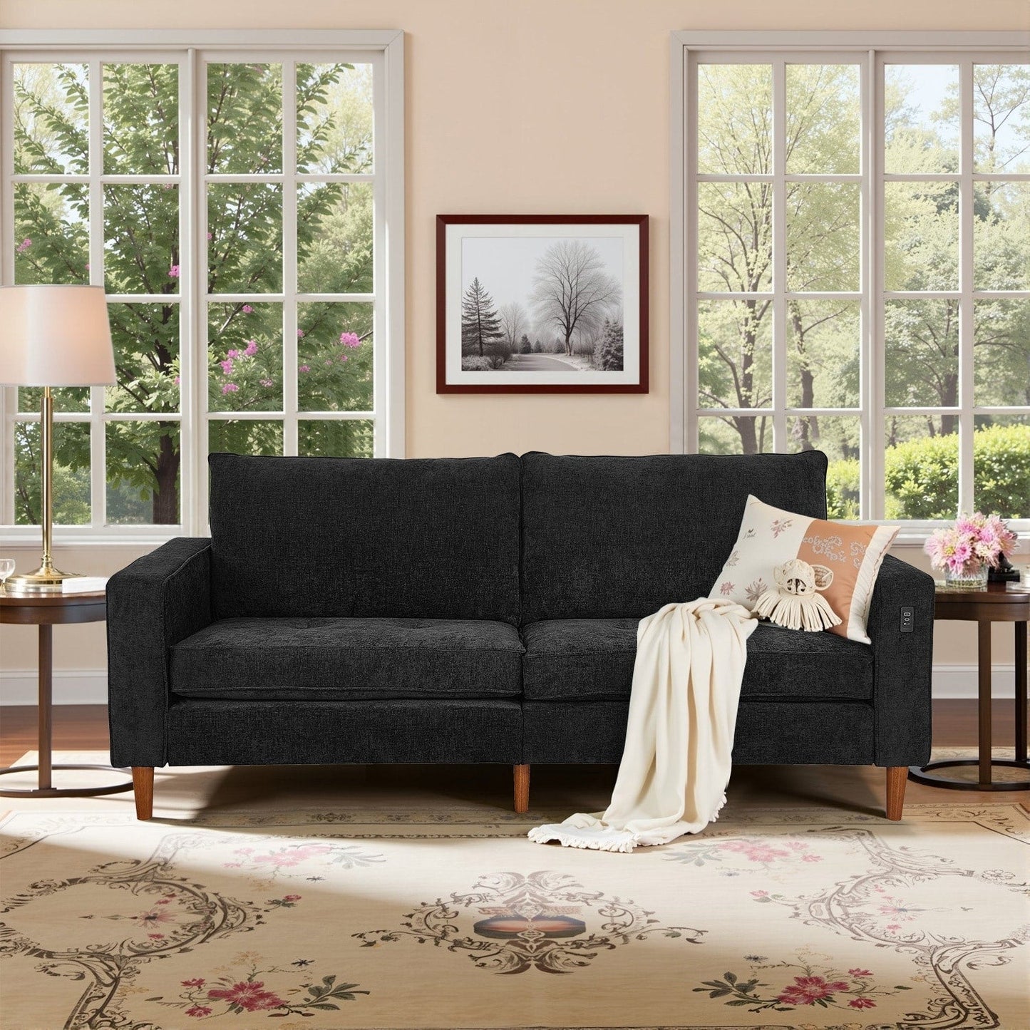 Modern 82.68  Chenille Upholstered Sofa Loveseat Sofa with USB Ports for Living Space