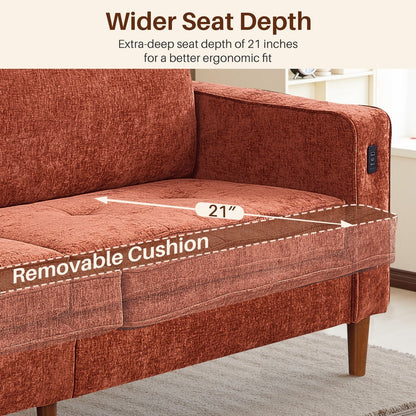 Modern 82.68  Chenille Upholstered Sofa Loveseat Sofa with USB Ports for Living Space