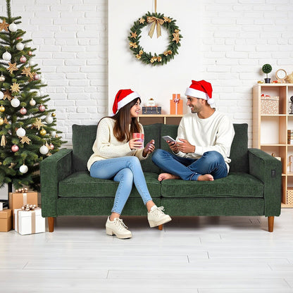 Modern 82.68  Chenille Upholstered Sofa Loveseat Sofa with USB Ports for Living Space