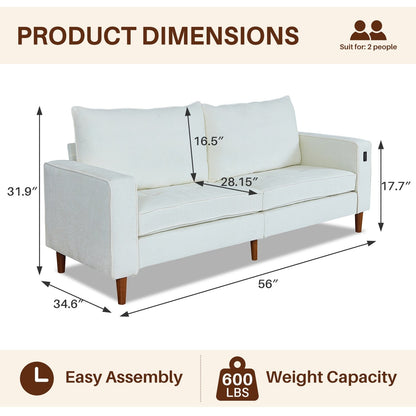 Modern 82.68  Chenille Upholstered Sofa Loveseat Sofa with USB Ports for Living Space