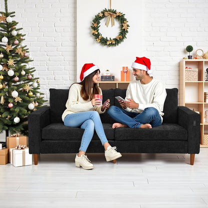Modern 82.68  Chenille Upholstered Sofa Loveseat Sofa with USB Ports for Living Space