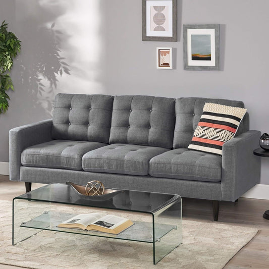 Modern 82.75 Button Tufted 3-seater Sofa with Birch Wood Legs for Living Room