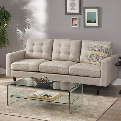 Modern 82.75 Button Tufted 3-seater Sofa with Birch Wood Legs for Living Room