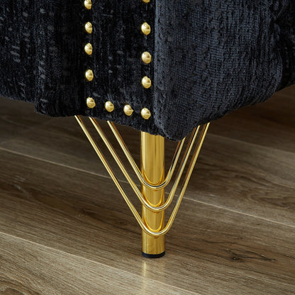 Modern 82 Chenille Buttons Tufted Upholstered 3-seater Sofa with Copper Nail Decoration and Metal Legs