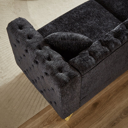 Modern 82 Chenille Buttons Tufted Upholstered 3-seater Sofa with Copper Nail Decoration and Metal Legs