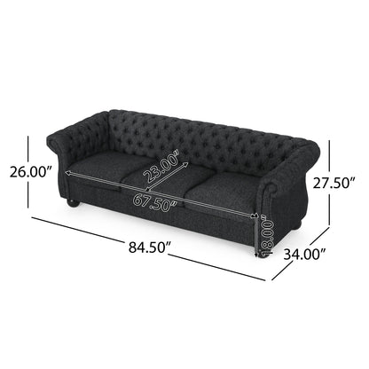 Modern 83.25 Button Tufted 3-seater Sofa with Wood Legs for Living Room