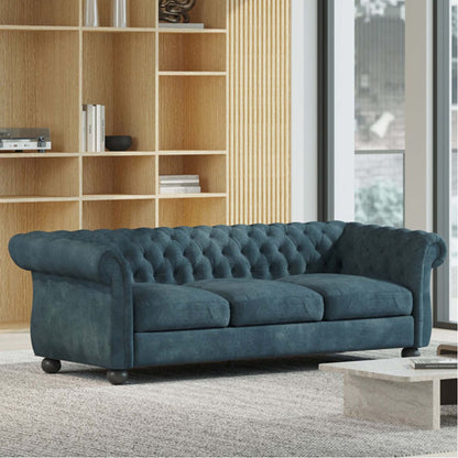 Modern 83.25 Button Tufted 3-seater Sofa with Wood Legs for Living Room