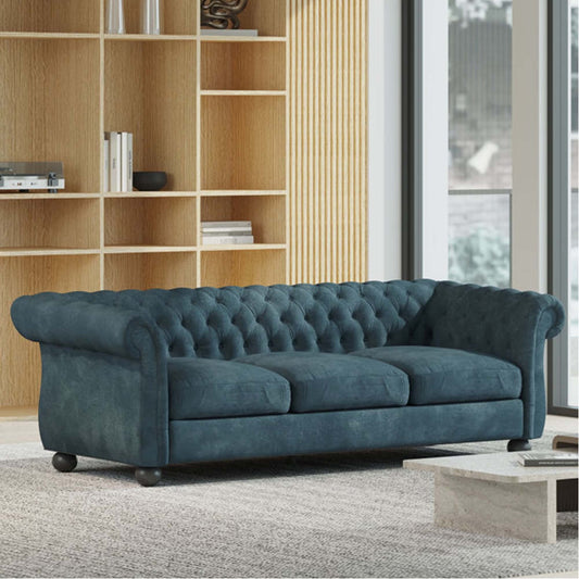 Modern 83.25 Button Tufted 3-seater Sofa with Wood Legs for Living Room