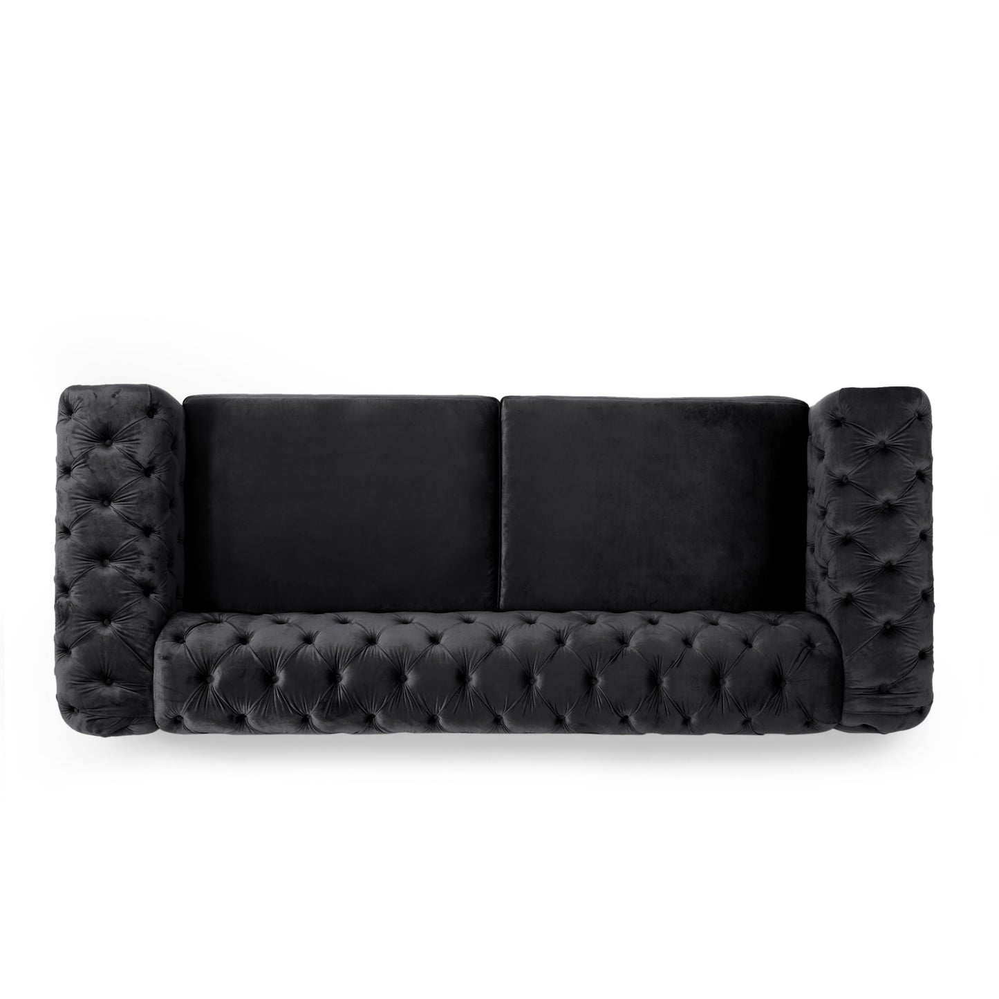 Modern 83.75 Velvet Button Tufted 3-seater Sofa with Iron Legs for Living Room