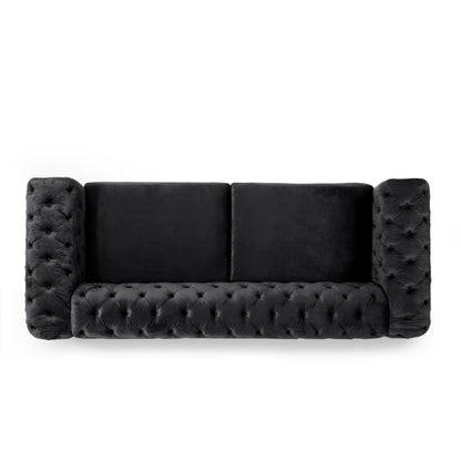 Modern 83.75 Velvet Button Tufted 3-seater Sofa with Iron Legs for Living Room