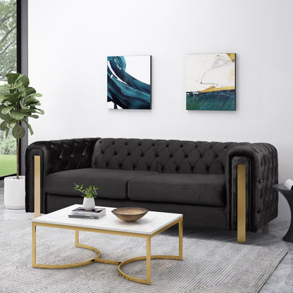 Modern 83.75 Velvet Button Tufted 3-seater Sofa with Iron Legs for Living Room