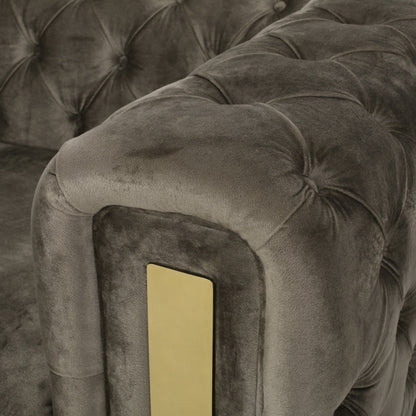 Modern 83.75 Velvet Button Tufted 3-seater Sofa with Iron Legs for Living Room