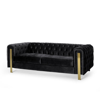 Modern 83.75 Velvet Button Tufted 3-seater Sofa with Iron Legs for Living Room