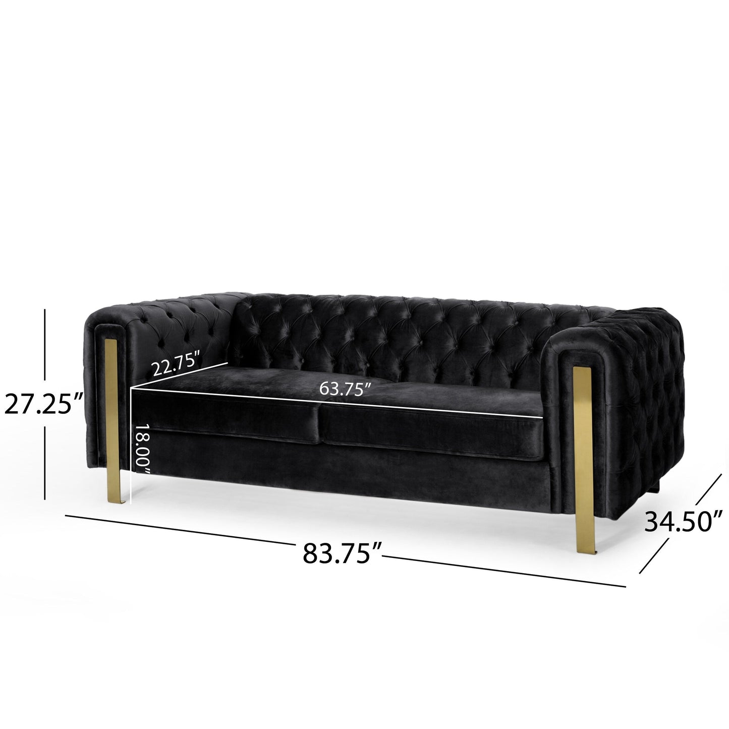 Modern 83.75 Velvet Button Tufted 3-seater Sofa with Iron Legs for Living Room