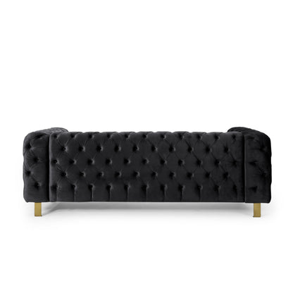 Modern 83.75 Velvet Button Tufted 3-seater Sofa with Iron Legs for Living Room