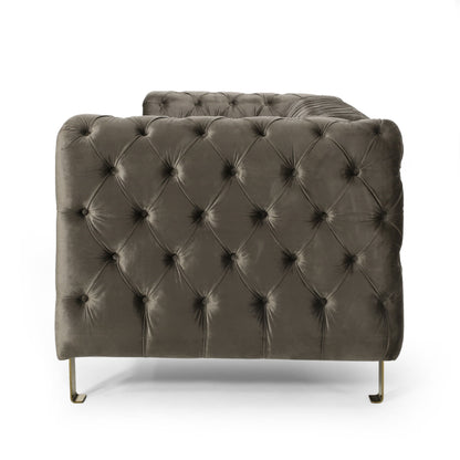 Modern 83.75 Velvet Button Tufted 3-seater Sofa with Iron Legs for Living Room