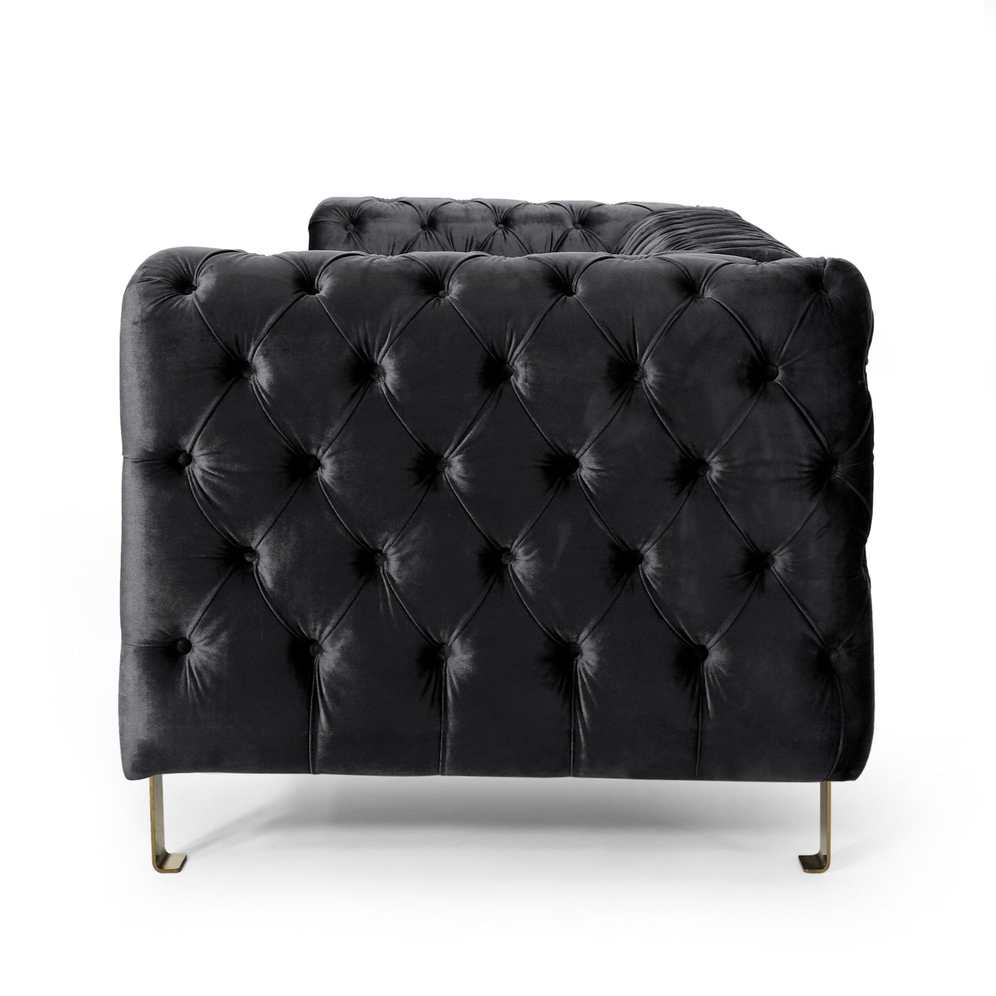 Modern 83.75 Velvet Button Tufted 3-seater Sofa with Iron Legs for Living Room