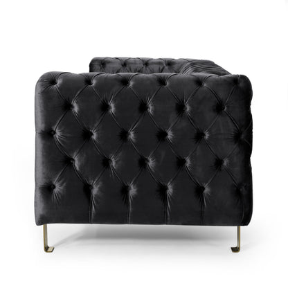 Modern 83.75 Velvet Button Tufted 3-seater Sofa with Iron Legs for Living Room