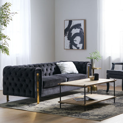 Modern 83.75 Velvet Button Tufted 3-seater Sofa with Iron Legs for Living Room