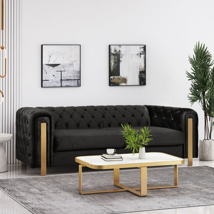 Modern 83.75 Velvet Button Tufted 3-seater Sofa with Iron Legs for Living Room