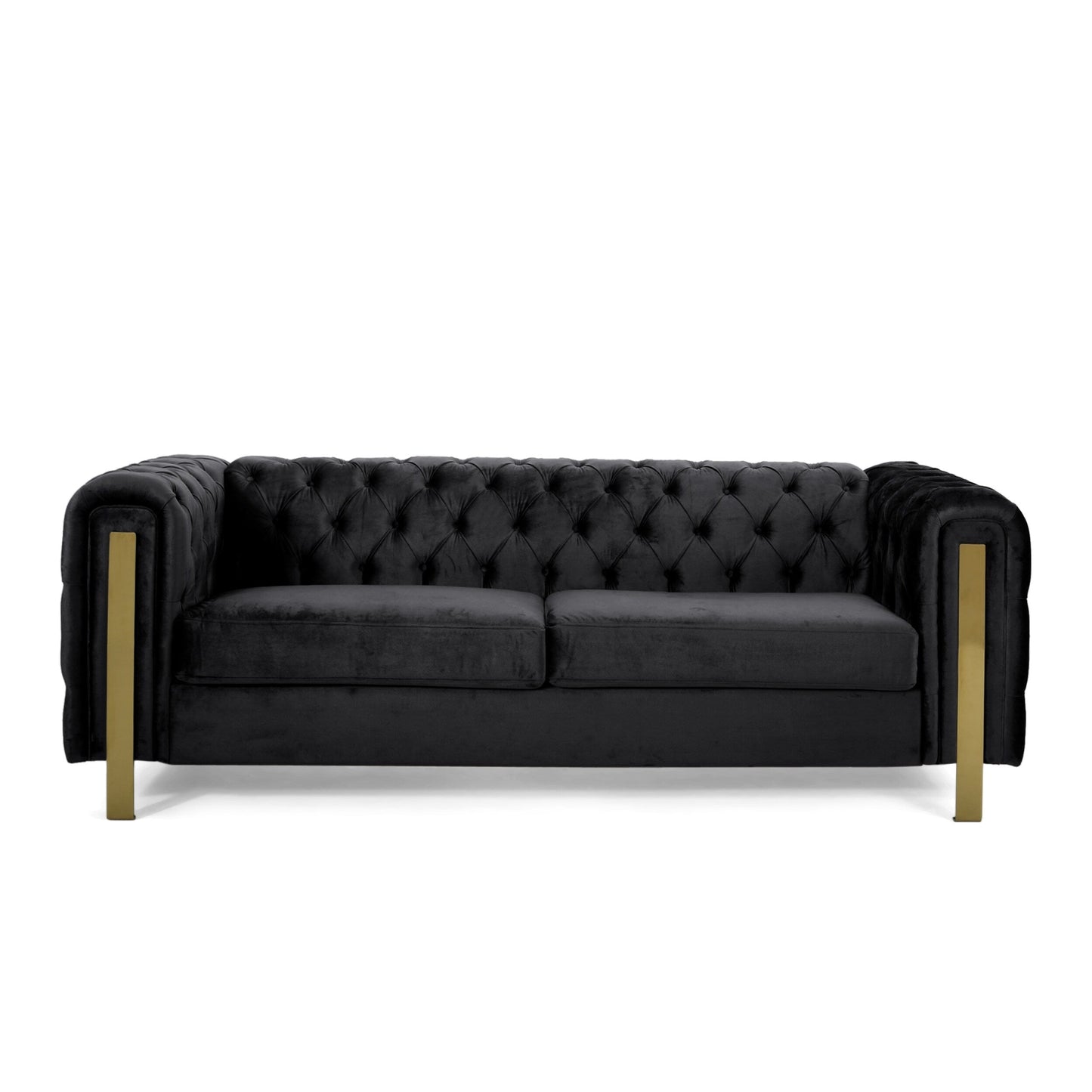 Modern 83.75 Velvet Button Tufted 3-seater Sofa with Iron Legs for Living Room