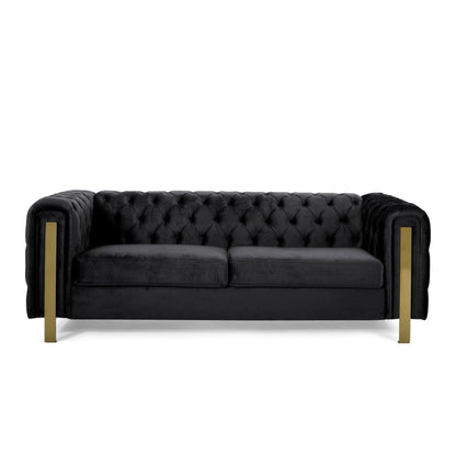 Modern 83.75 Velvet Button Tufted 3-seater Sofa with Iron Legs for Living Room