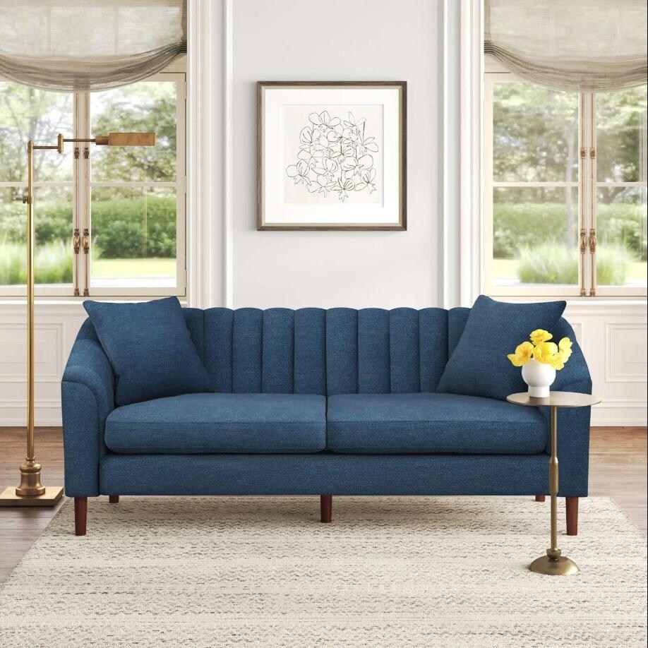 Modern 84.5 3-seater Sofa with Wood Legs and Pillows for Living Room