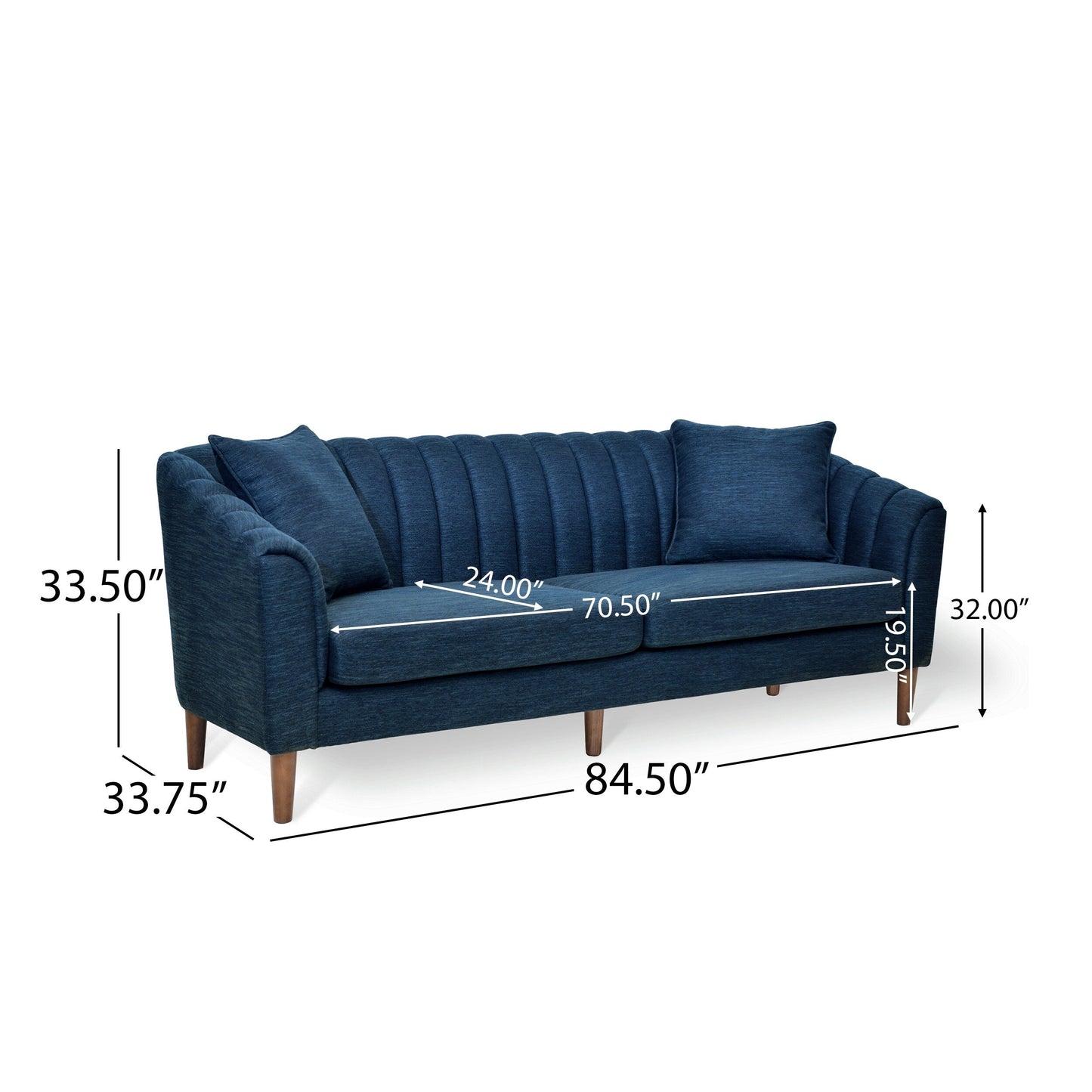 Modern 84.5 3-seater Sofa with Wood Legs and Pillows for Living Room