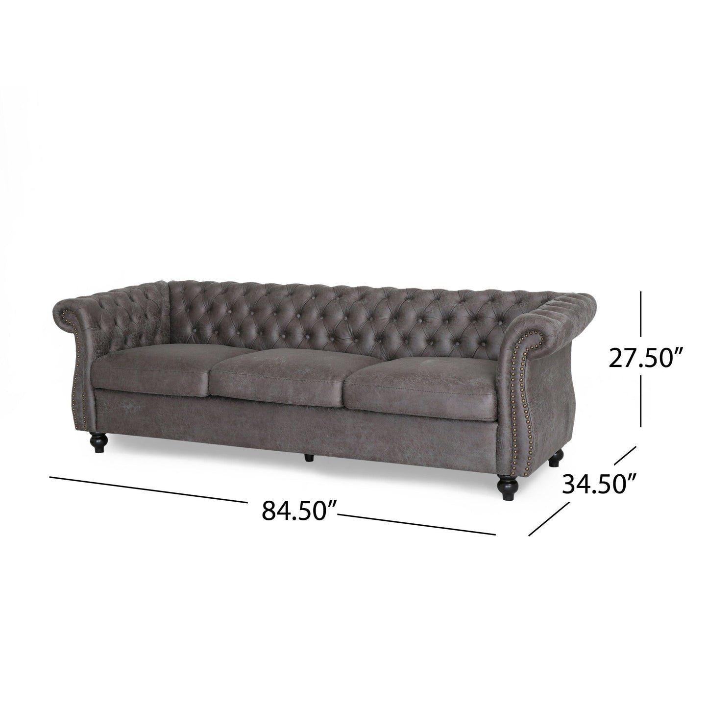 Modern 84.5'' Velvet 3 Seater Sofa with Generous Seating, Soft Upholstery, and Lightweight Construction