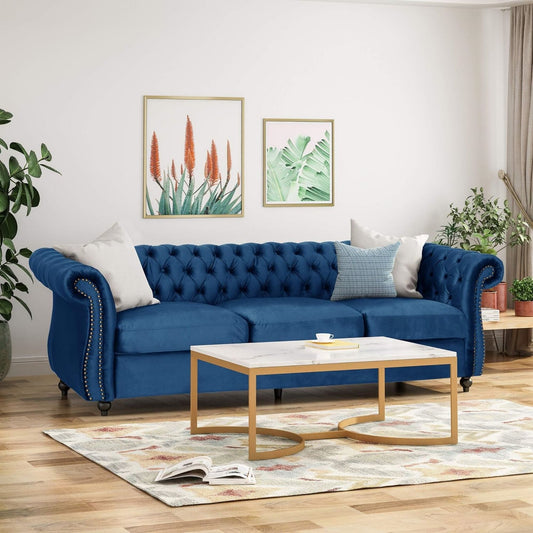 Modern 84.5'' Velvet 3 Seater Sofa with Generous Seating, Soft Upholstery, and Lightweight Construction