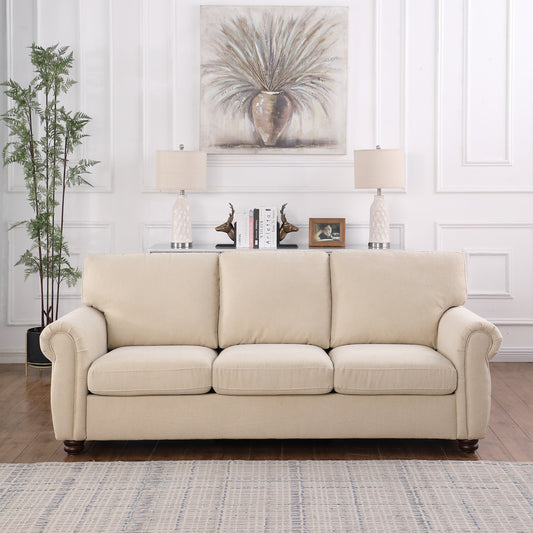 Modern 84.6 Chenille 3-seater Rolled Arms Sofa with Solid Wood Frame for Living Room