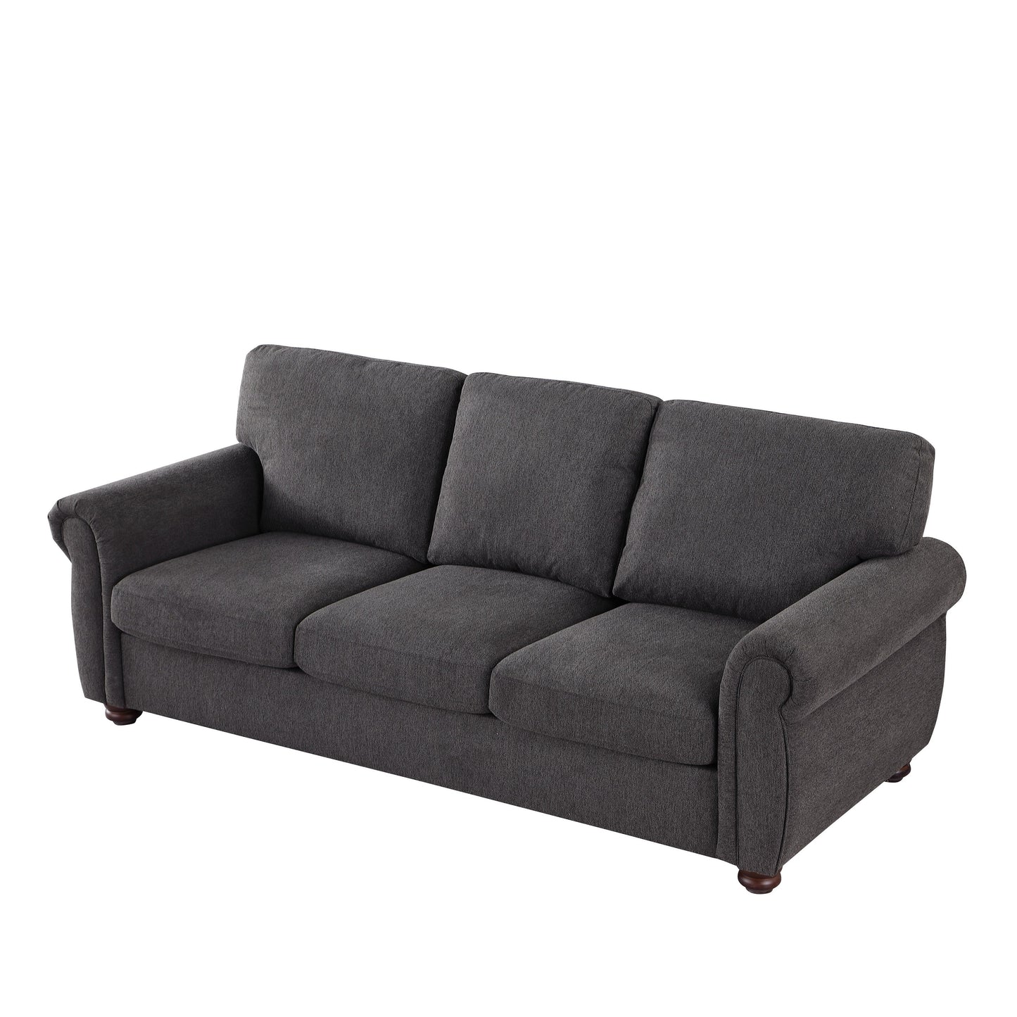 Modern 84.6 Chenille 3-seater Rolled Arms Sofa with Solid Wood Frame for Living Room