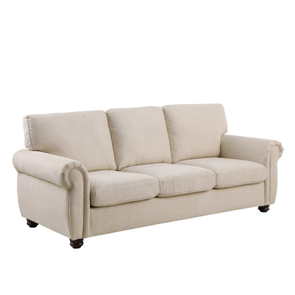 Modern 84.6 Chenille 3-seater Rolled Arms Sofa with Solid Wood Frame for Living Room