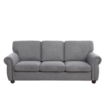 Modern 84.6 Chenille 3-seater Rolled Arms Sofa with Solid Wood Frame for Living Room