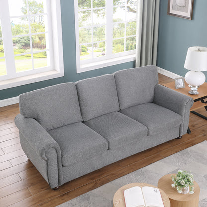 Modern 84.6 Chenille 3-seater Rolled Arms Sofa with Solid Wood Frame for Living Room