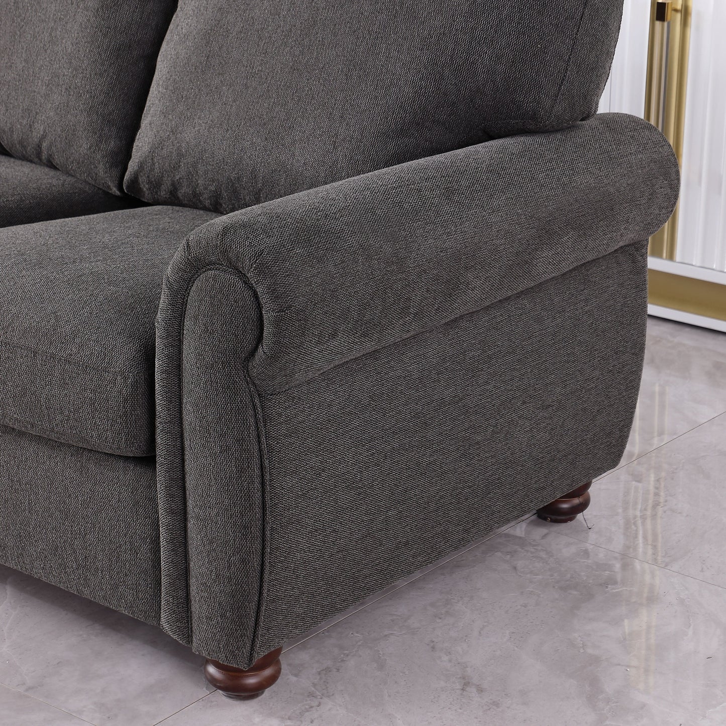 Modern 84.6 Chenille 3-seater Rolled Arms Sofa with Solid Wood Frame for Living Room